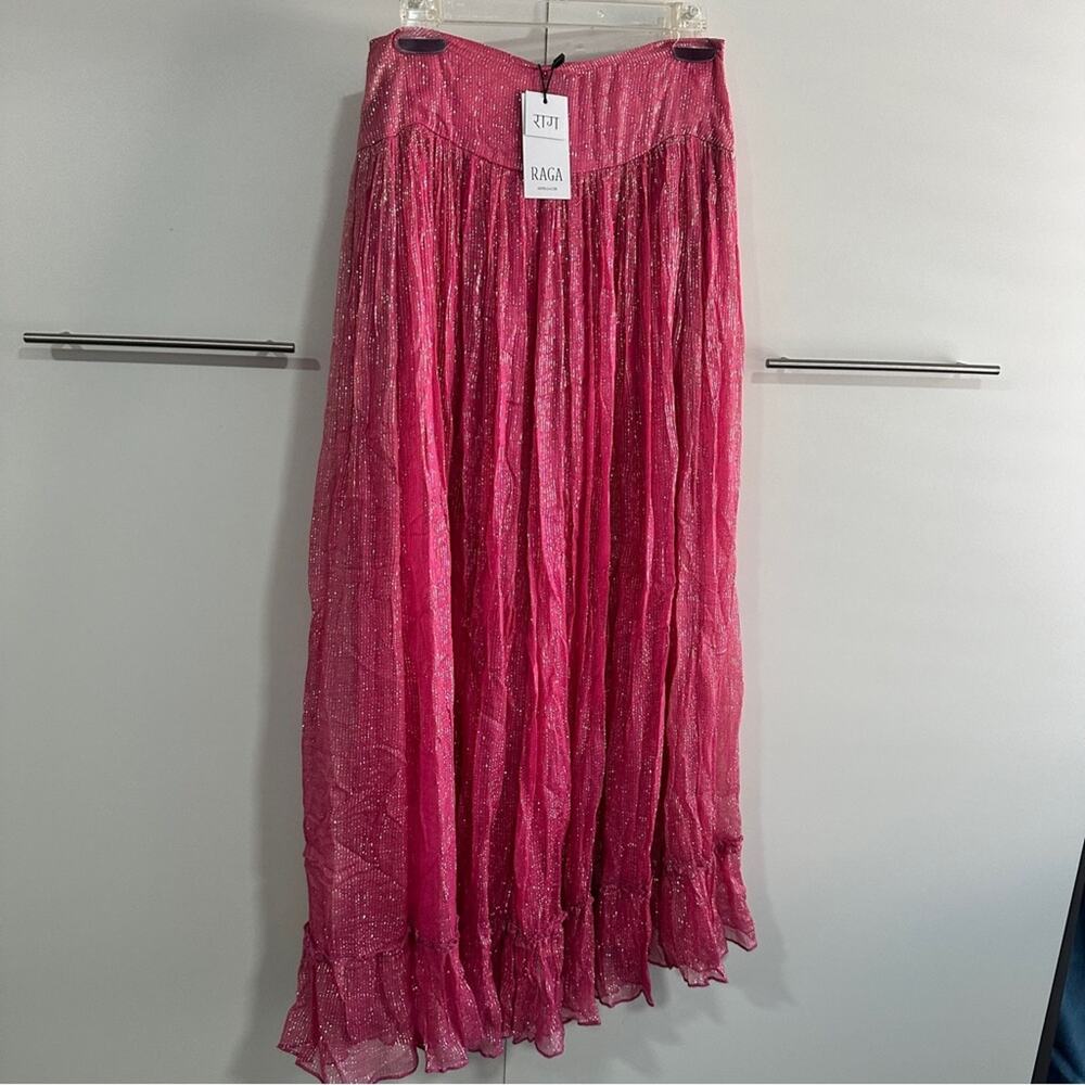 Raga Zella Lurex Maxi Skirt Size S NWT Pink Metallic Boho Resort Romantic - Picture 3 of 13